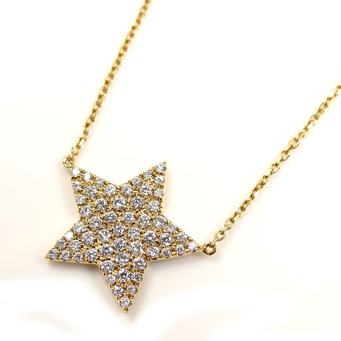 AHKAH アーカー K18YG イエローゴールド エトワール パヴェ グラン ダイヤ ネックレス ダイヤモンド0.55ct 4.4g 42/45cm レディース【中古】【美品】