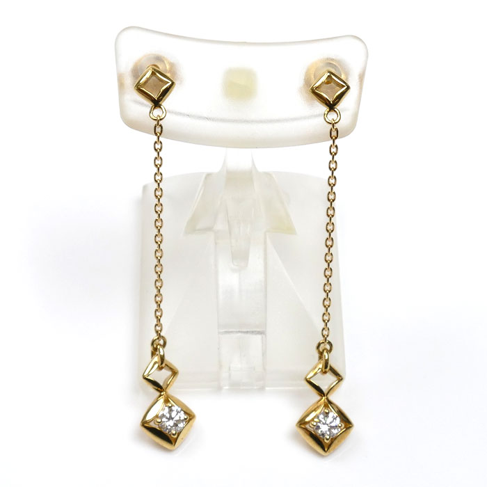 De Beers デビアス K18YG イエローゴールド FOREVER MARK ロングチェーン ピアス IFE003 ダイヤモンド0.111ct/0.117ct 2.6g レディース【中古】【美品】