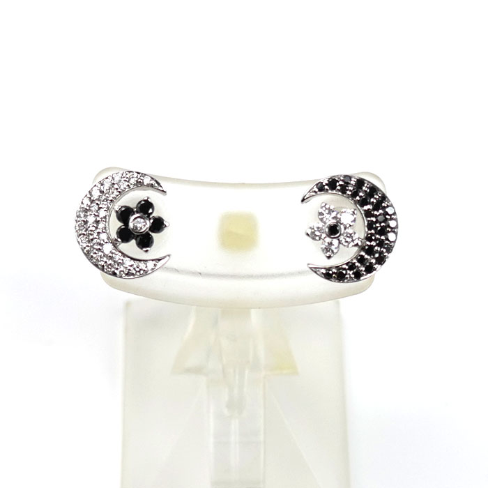 Ponte Vecchio ポンテヴェキオ K18WG ホワイトゴールド ピアス ブラックダイヤモンド0.23ct ダイヤモンド0.21ct 2.4g スター/ムーン レディース【中古】【美品】