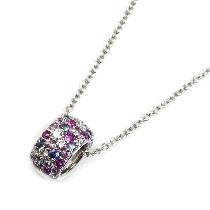 Ponte Vecchio ポンテヴェキオ K18WG ホワイトゴールド カラーサファイア ネックレス サファイア0.73ct ダイヤモンド0.15ct 5.2g 36/40cm レディース【中古】【美品】