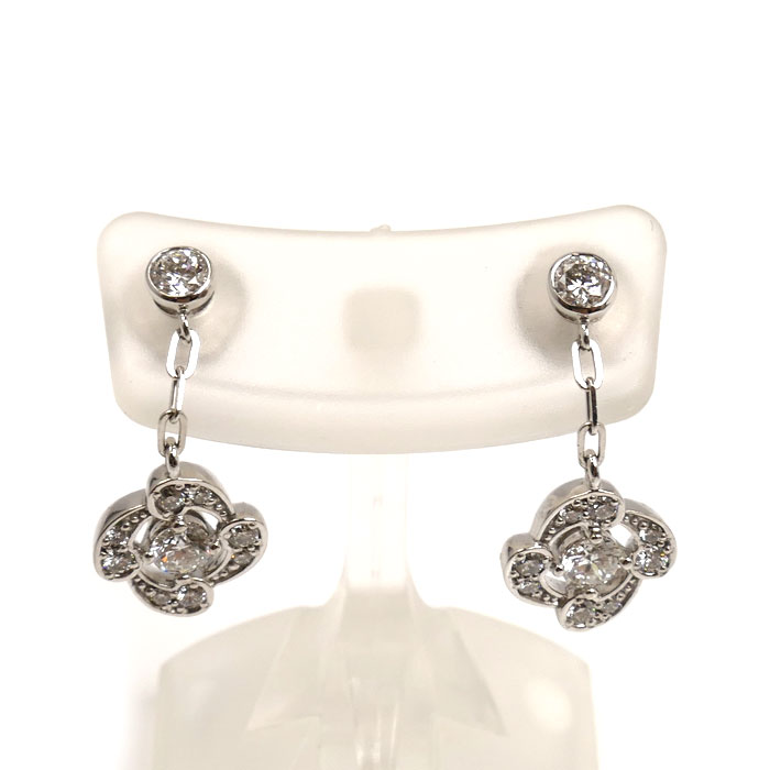 MONNICKENDAM モニッケンダム K18WG ホワイトゴールド ダイヤ イングリッシュローズ ピアス YJ1022 ダイヤモンド0.24ct/0.24ct 2.8g レディース【中古】