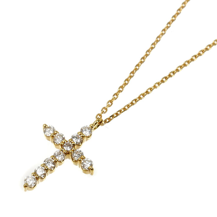 Vendome Aoyama ヴァンドーム青山 K18YG イエローゴールド クロス ダイヤ ネックレス AGVN594345DI ダイヤモンド0.20ct 2.0g ～45cm フリーチェーン レディース【中古】【美品】