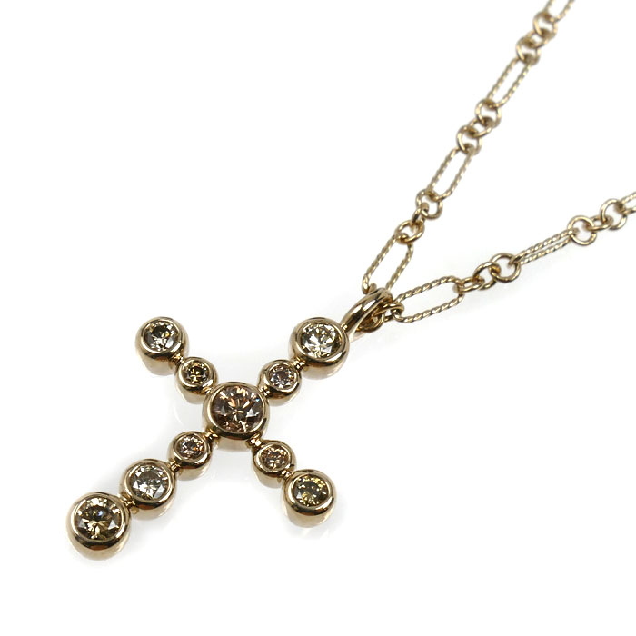 カシケイ K18BG ブラウンダイヤモンド クロス ネックレス ダイヤモンド0.40ct 5.4g 45cm レディース【中古】