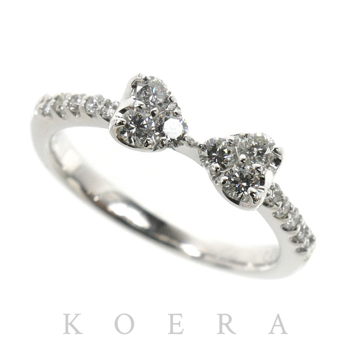 Ponte Vecchio ポンテヴェキオ K18WG ホワイトゴールド ハート ダイヤ リング・指輪 ダイヤモンド0.24ct 6号 2.2g 蝶ネクタイ リボン レディース【中古】【美品】