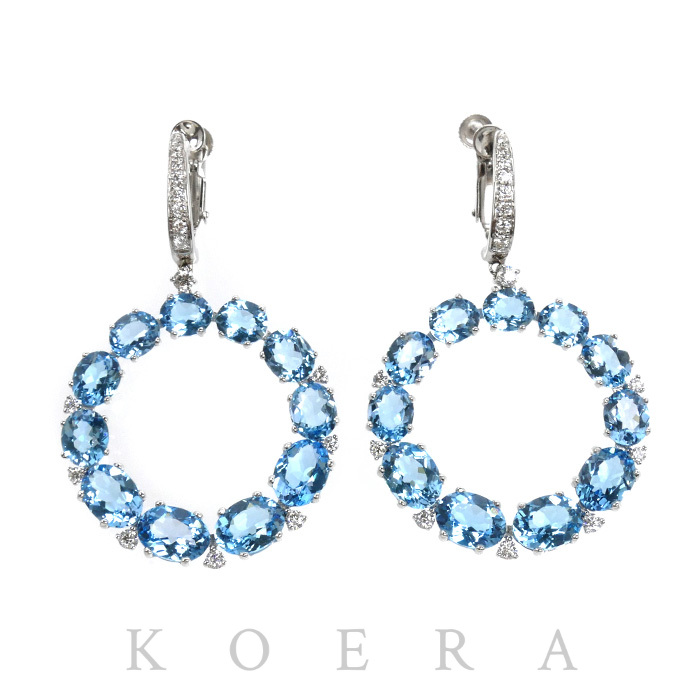 CAZATO カザート K18WG ホワイトゴールド イヤリング ブルートパーズ17.64ct ダイヤモンド 11.5g レディース【中古】【美品】