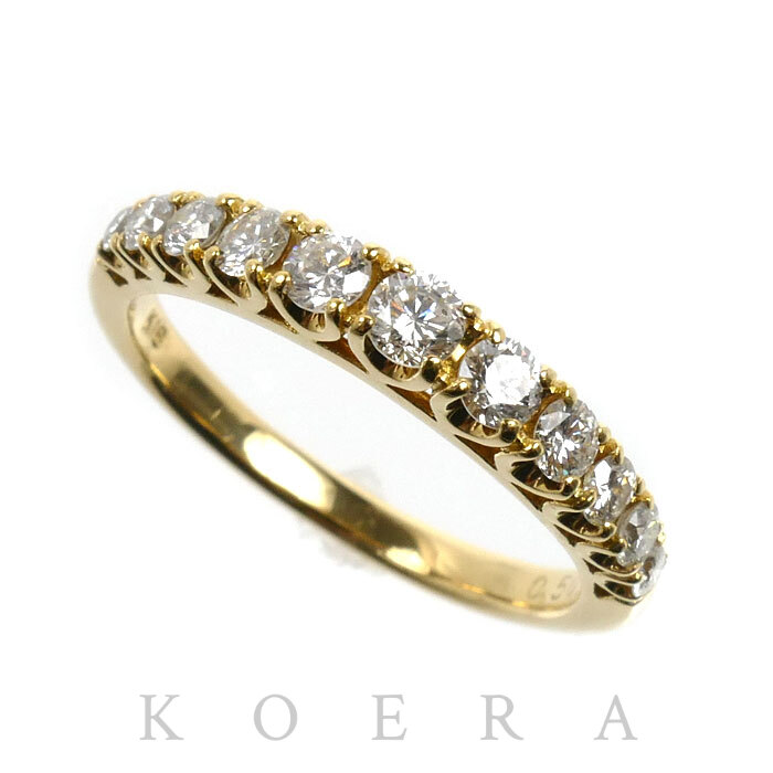 K18YG イエローゴールド ハーフエタニティ リング・指輪 ダイヤモンド0.50ct 9号 2.4g グラデーション レディース【中古】【美品】