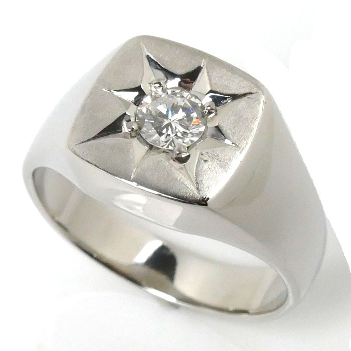 Pt850プラチナ 印台  リング・指輪 ダイヤモンド0.41ct 22号 19.7g メンズ【中古】【美品】