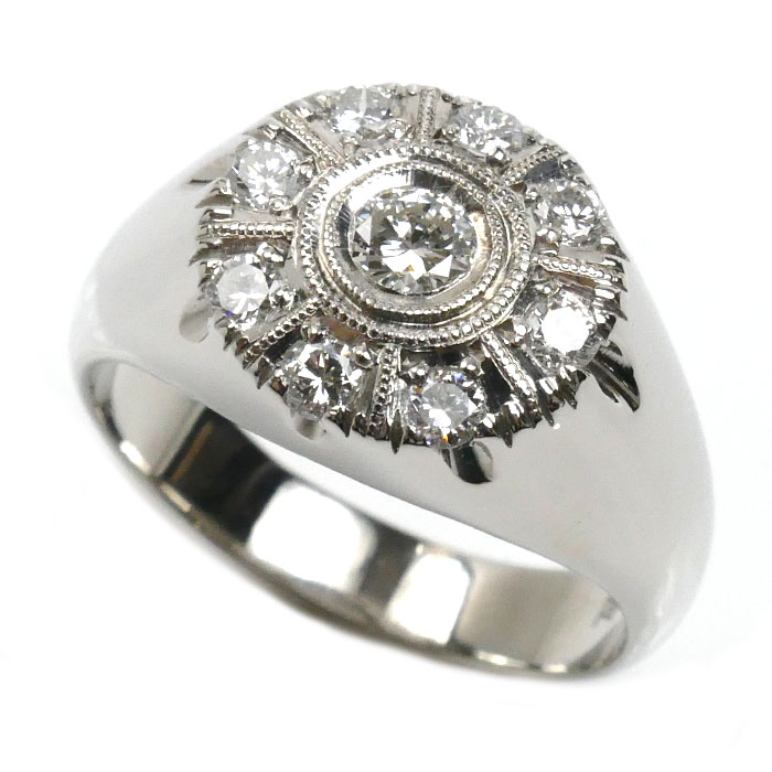 Pt850プラチナ ダイヤ リング・指輪 ダイヤモンド0.69ct 20号 15.2g メンズ【中古】【美品】
