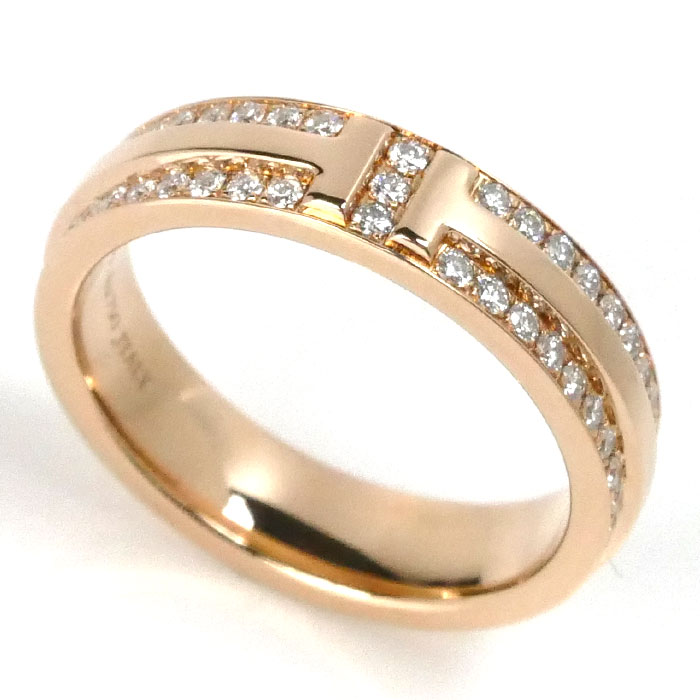 TIFFANY&Co. ティファニー K18PG ピンクゴールド Tナロー パヴェダイヤ リング・指輪 60151503 ダイヤモンド 9号 5.2g レディース【中古】【美品】