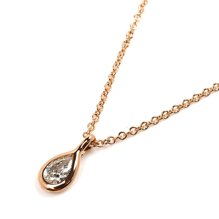TIFFANY&Co. ティファニー K18PG ピンクゴールド バイザヤード ペアシェイプ ダイヤ ネックレス ダイヤモンド0.17ct 2.3g 40cm レディース【中古】【美品】