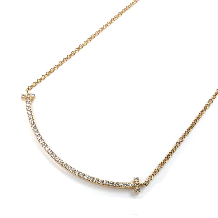 TIFFANY&Co. ティファニー K18PG ピンクゴールド Tスマイル スモール ネックレス 63058815 ダイヤモンド 2.4g 40.5cm レディース【中古】
