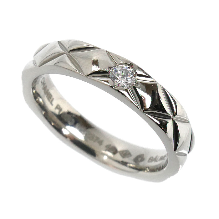 CHANEL シャネル Pt950プラチナ マトラッセ 1Pダイヤ リング・指輪 ダイヤモンド 6号 46 5.1g レディース【中古】【美品】