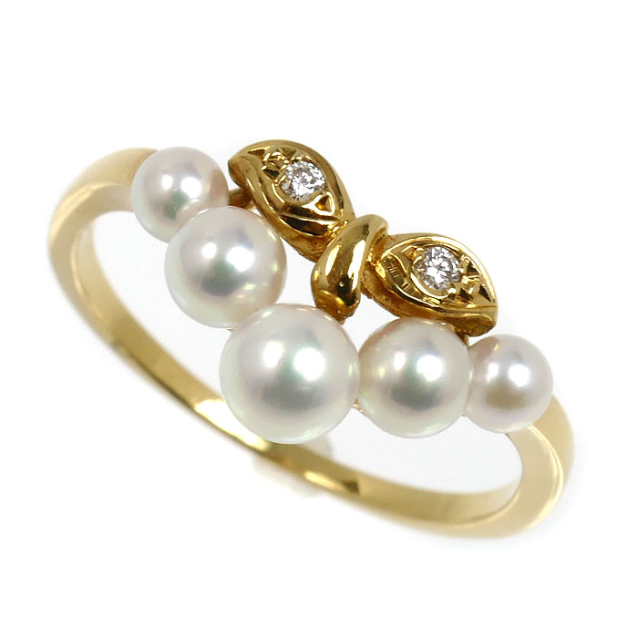 MIKIMOTO ミキモト K18YG イエローゴールド ベビーパール ダイヤ リング・指輪 アコヤパール約3～4.3mm ダイヤモンド 13号 2.6g レディース【中古】