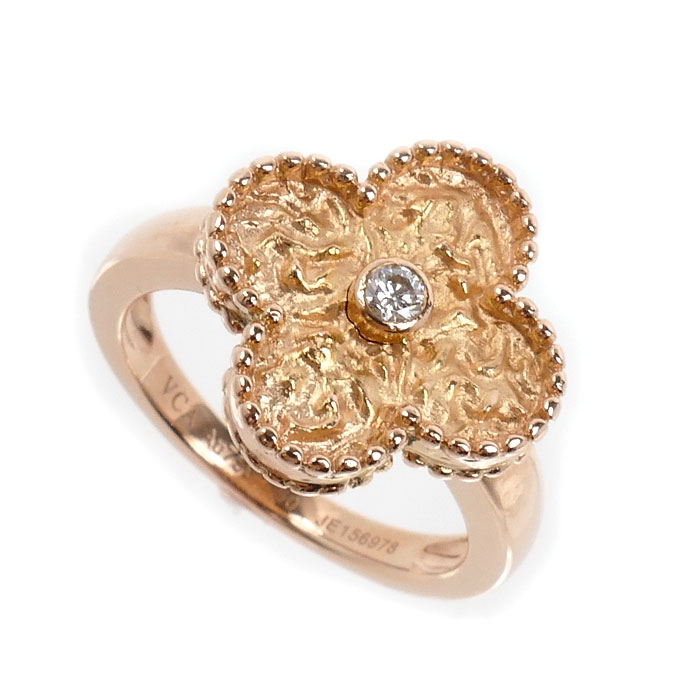 Van Cleef & Arpels ヴァンクリーフ＆アーペル K18PG ピンクゴールド ヴィンテージ アルハンブラ リング・指輪 ダイヤモンド 10号 50 7.6g レディース【中古】【美品】