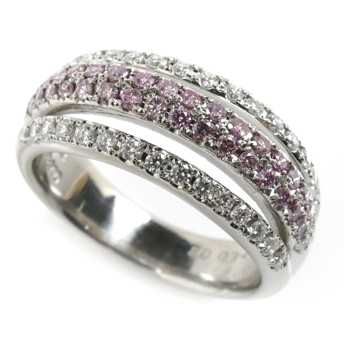 和光 Pt900プラチナ リング・指輪 ダイヤモンド0.34ct/0.29ct 12号 9.4g ピンクダイヤ レディース【中古】【美品】