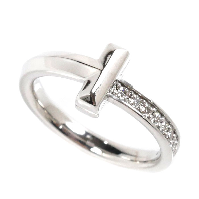 TIFFANY&Co. ティファニー K18WG ホワイトゴールド Tワン ナロー ダイヤ リング・指輪 67795490 ダイヤモンド 8号 4.4g レディース【中古】【美品】