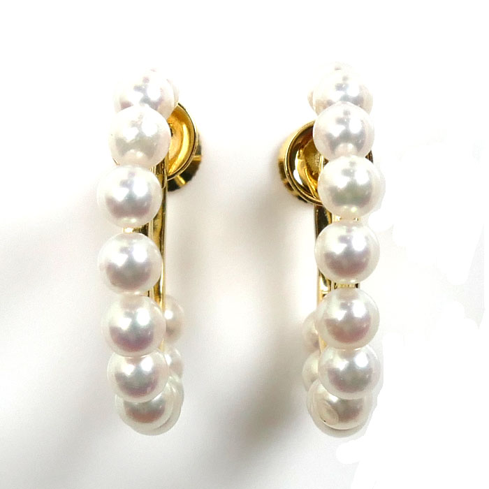 MIKIMOTO ミキモト K18YG イエローゴールド パール イヤリング アコヤパール約3.1～3.3mm 4.0g ネジ式 レディース【中古】【美品】