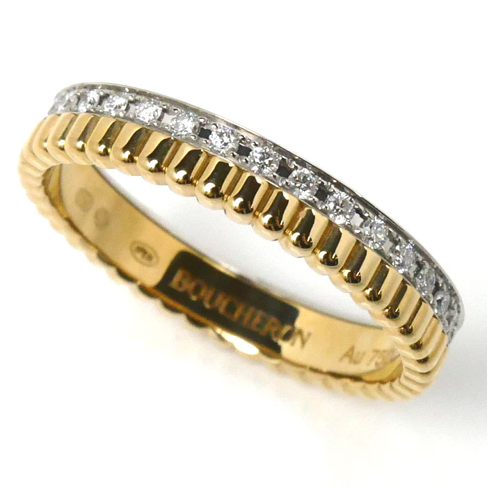 Boucheron ブシュロン K18YG/WG キャトル ラディアント ハーフ フルパヴェ リング・指輪 JAL00134 ダイヤモンド 11号 51 3.2g レディース【中古】【美品】