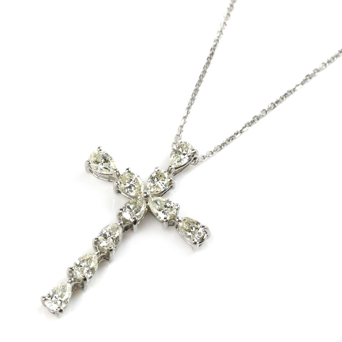 Pt900/850 クロス  ネックレス ダイヤモンド1.52ct 4.1g 40cm レディース【中古】