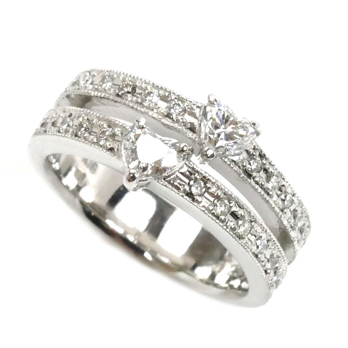 K18WG ホワイトゴールド ダイヤ リング・指輪 ダイヤモンド0.43ct/0.23ct 9号 7.6g ハートシェイプ レディース【中古】