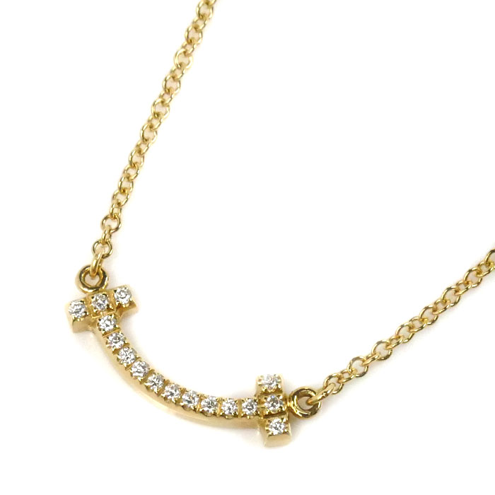 TIFFANY&Co. ティファニー K18YG イエローゴールド Tスマイル ミニ ダイヤ ネックレス 62617683 ダイヤモンド 2.3g 45cm レディース【中古】