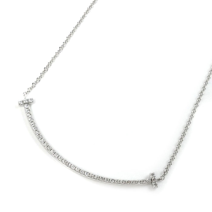 TIFFANY&Co. ティファニー K18WG ホワイトゴールド Tスマイル スモール ダイヤ ネックレス 63058793 ダイヤモンド 2.2g 40.5cm レディース【中古】【美品】