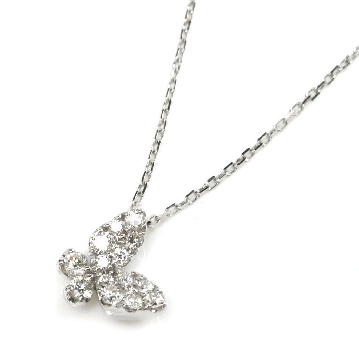 Ponte Vecchio ポンテヴェキオ K18WG ホワイトゴールド バタフライ ダイヤ ネックレス ダイヤモンド0.24ct 2.2g 40cm レディース【中古】【美品】