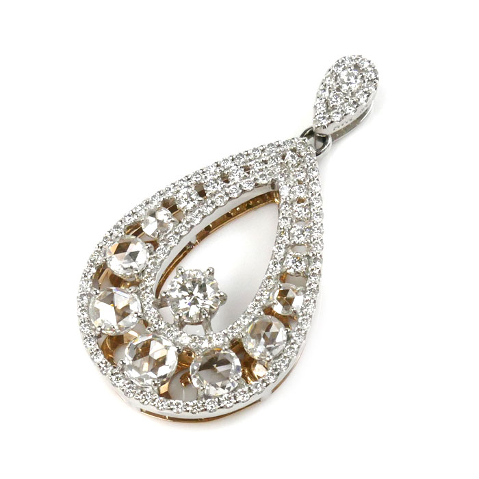 Pt900/K18PG ダイヤ ペンダントトップ ダイヤモンド0.25ct/1.35ct 7.0g ローズカット レディース【中古】【美品】