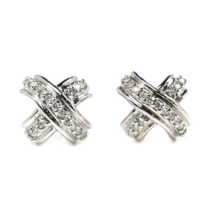 TIFFANY&Co. ティファニー K18WG ホワイトゴールド シグネチャー ダイヤ ピアス ダイヤモンド 3.5g レディース【中古】【美品】