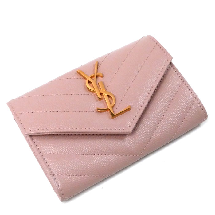 SAINT LAURENT PARIS サンローランパリ モノグラム スモール エンベロープ ウォレット カードケース ピンク 414404 BOW016920 レディース【中古】【美品】