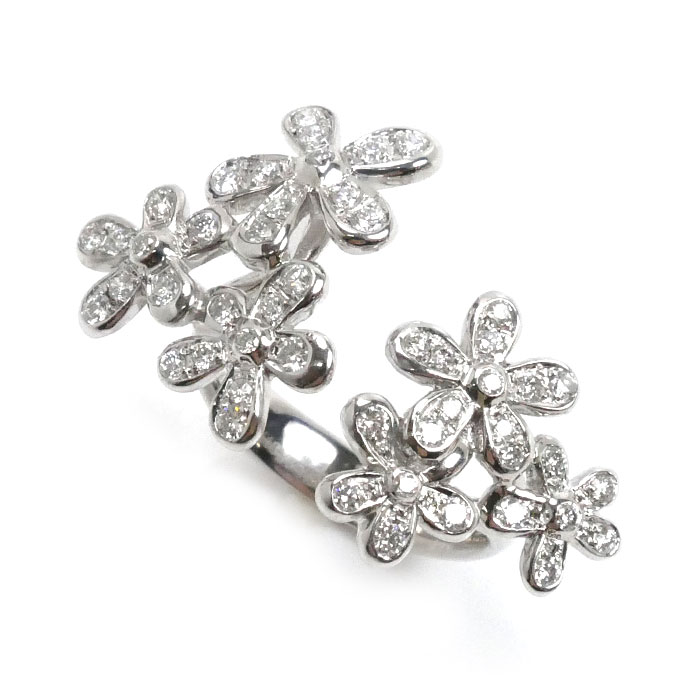 K18WG ホワイトゴールド フラワー ダイヤ リング・指輪 ダイヤモンド0.75ct 13号 7.8g レディース【中古】