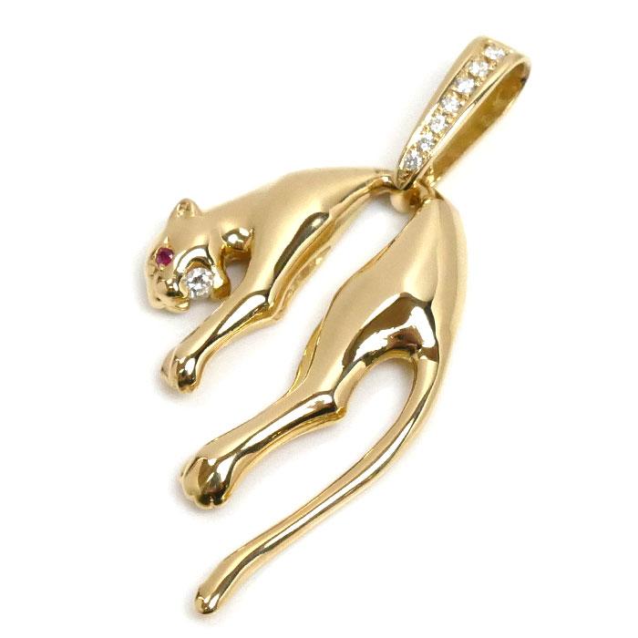 K18YG イエローゴールド パンサー ルビー ダイヤ ペンダントトップ ルビー ダイヤモンド0.15ct 7.6g レディース【中古】【美品】