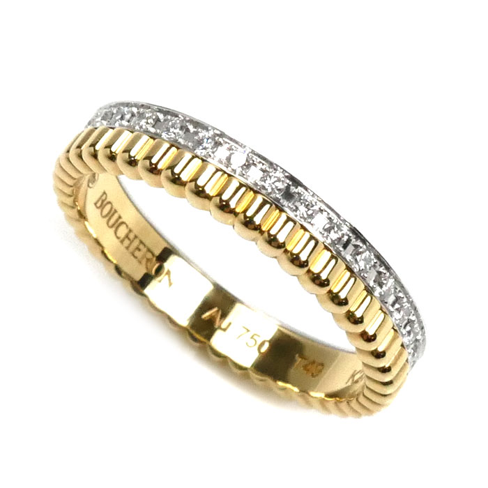 Boucheron ブシュロン K18YG/WG キャトルラディアント ハーフ フルパヴェ リング・指輪 JAL00134 ダイヤモンド 9号 49 3.2g レディース【中古】【美品】