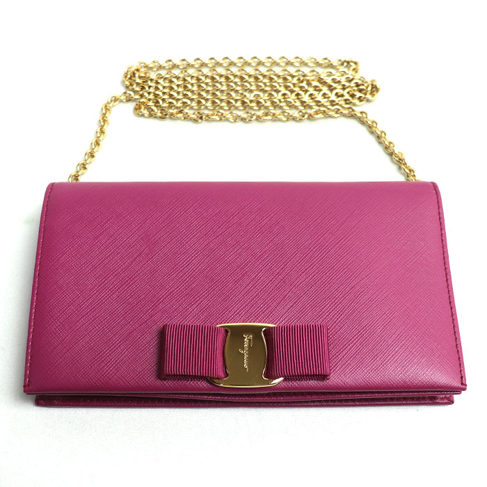 Salvatore Ferragamo サルヴァトーレフェラガモ ヴァラリボン チェーンウォレット 長財布 パープル 22 B850 レディース【中古】【美品】