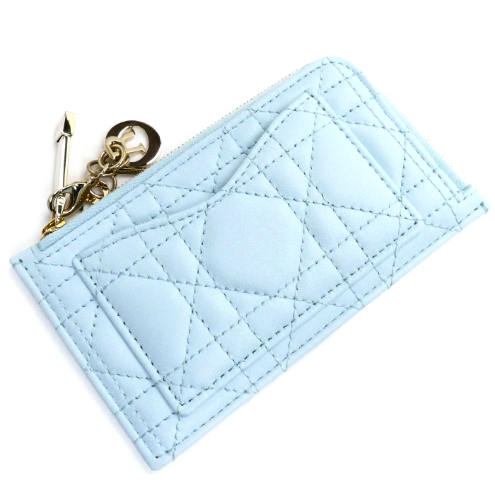 Christian Dior クリスチャンディオール カナージュ ジップ カードホルダー カードケース フラグメントケース ライトブルー S0965ONMJ レディース【中古】【美品】