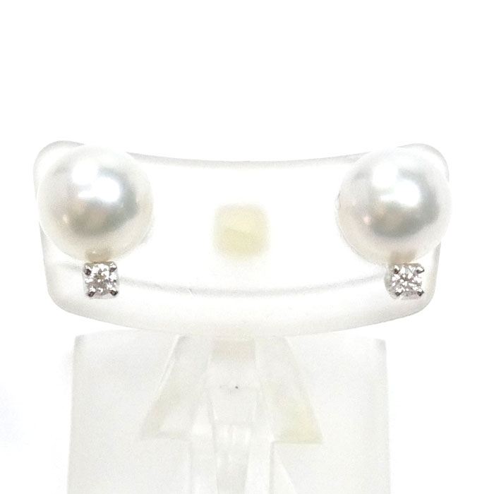 MIKIMOTO ミキモト K18WG ホワイトゴールド パール ダイヤ ピアス PE-766PU アコヤパール約7.2mm 2.5g レディース【中古】【美品】