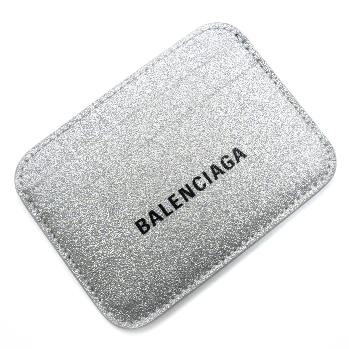 BALENCIAGA バレンシアガ ロゴプリントグリッター カードケース シルバー 593812 レディース【中古】【極美品】