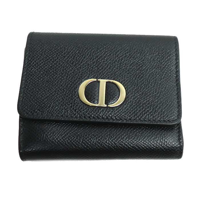 Christian Dior クリスチャンディオール 30モンテーニュ ロータス コンパクトウォレット 三つ折り財布 ブラック S2057OBAE-900U レディース【中古】