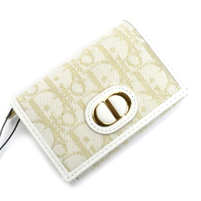 Christian Dior クリスチャンディオール オブリーク 30モンテーニュ ミディアムウォレット コインケース ホワイト ゴールド S2300UNRG レディース【中古】【極美品】