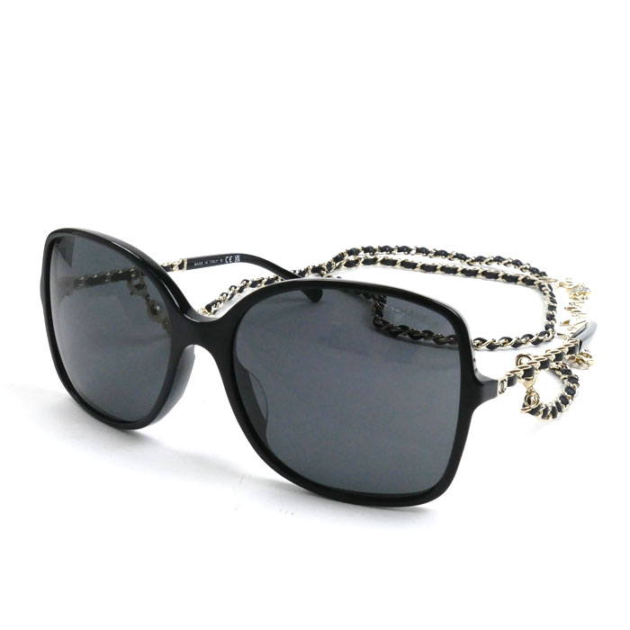 CHANEL シャネル ココマーク チェーン付 サングラス ブラック ゴールド 5210-Q-A レディース C.622/S4 57□17 135 3N【中古】【美品】