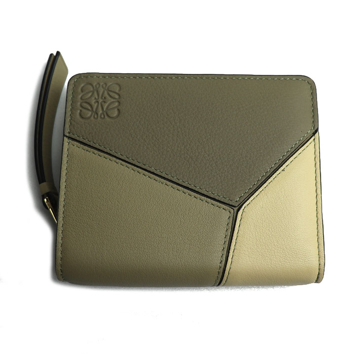 LOEWE ロエベ パズル スリム コンパクトウォレット 二つ折り財布 クレイグリーン×バター C510Z41X01 レディース【中古】