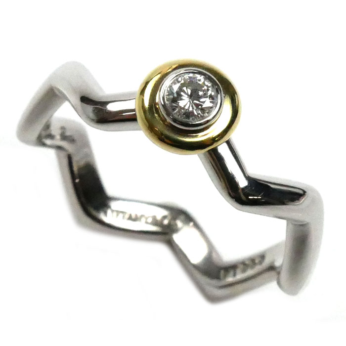 TIFFANY&Co. ティファニー K18YG/Pt950 ジグザグ ダイヤ リング・指輪 ダイヤモンド 12.5号 5.6g レディース【中古】【美品】