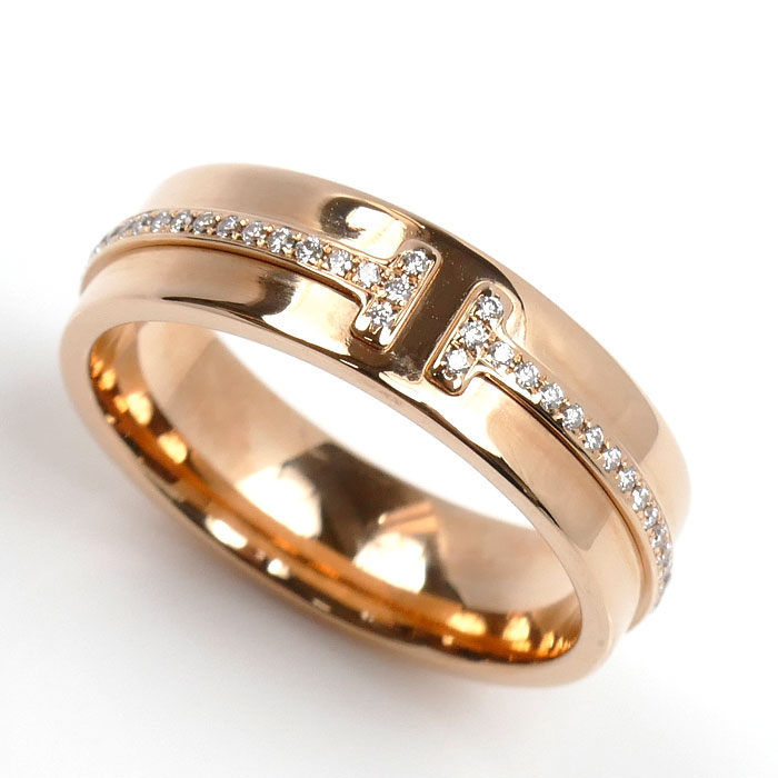 TIFFANY&Co. ティファニー K18PG ピンクゴールド T TWOナロー ダイヤ ワイド リング・指輪 60151035 ダイヤモンド 13号 7.1g レディース【中古】【美品】
