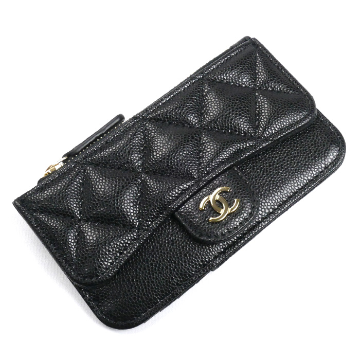 CHANEL シャネル マトラッセ キャビアスキン フラグメントケース コインケース ブラック AP2570 レディース【中古】【極美品】