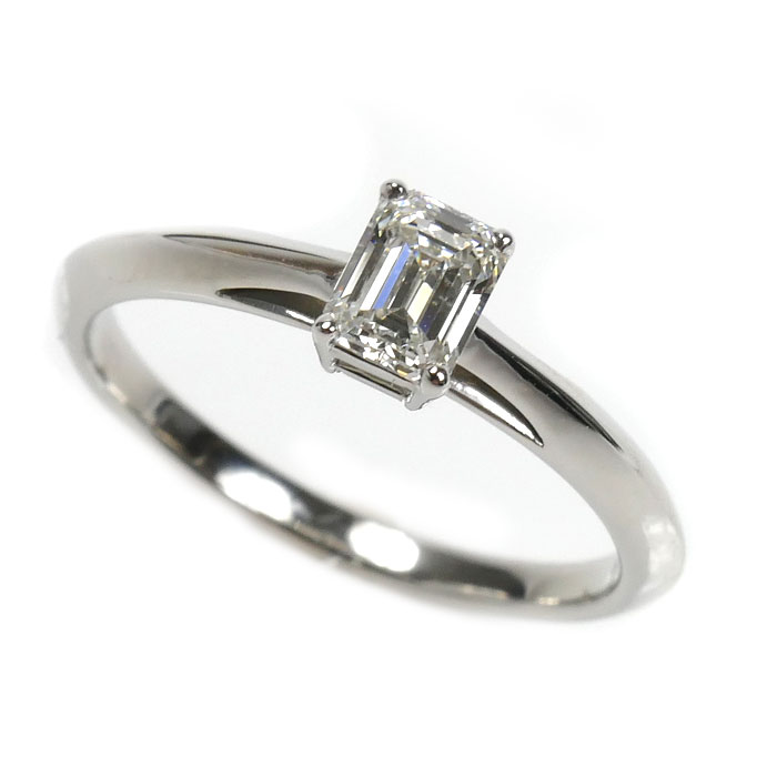 TIFFANY&Co. ティファニー Pt950プラチナ エメラルドカットダイヤ リング・指輪 ダイヤモンド0.41ct 10.5号 3.1g レディース【中古】【美品】