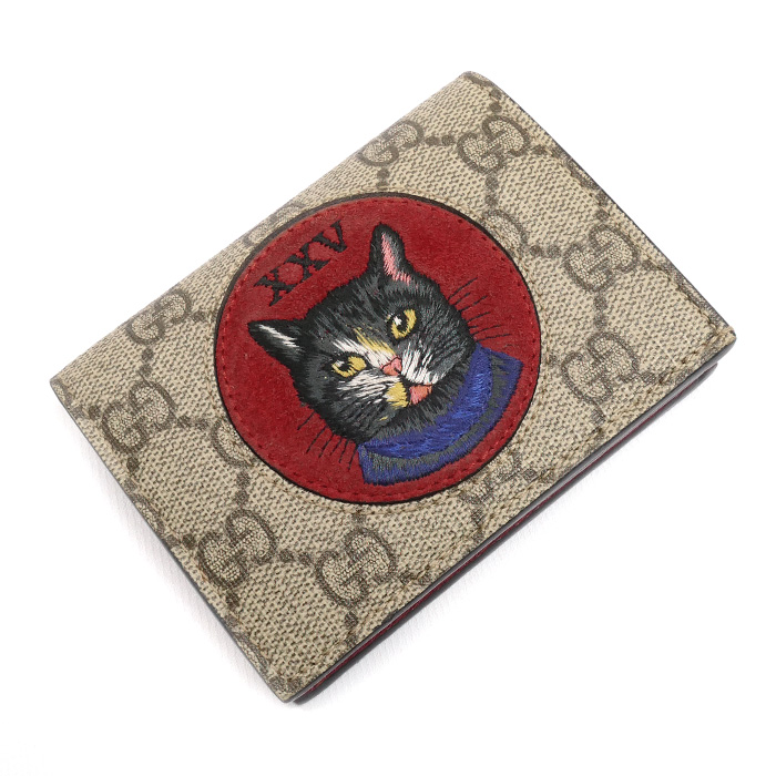 GUCCI グッチ GGスプリーム ミスティックキャット コンパクトウォレット 二つ折り財布 ベージュ×レッド 499380 レディース【中古】