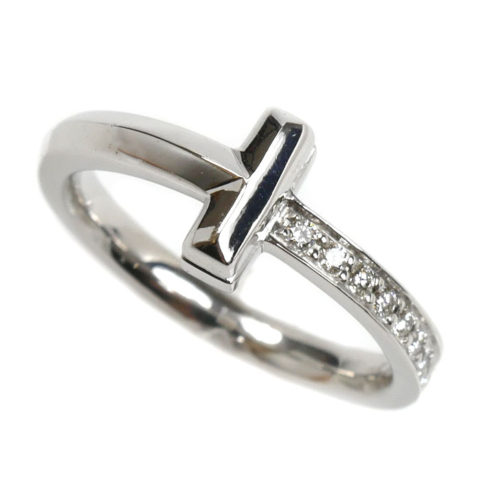 TIFFANY&Co. ティファニー K18WG ホワイトゴールド Tワン ナロー ダイヤ リング・指輪 6779551 9号 4.0g レディース【中古】【美品】
