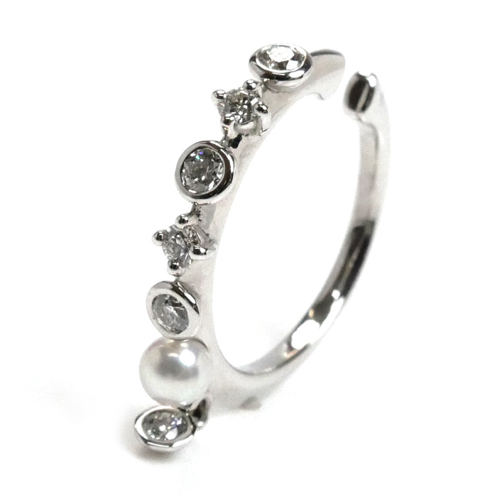 MIKIMOTO ミキモト K18WG ホワイトゴールド ディナー パール約3.0mm ダイヤ イヤリング イヤーカフ PE-1746U アコヤパール約3mm ダイヤモンド 1.8g レディース【中古】【美品】