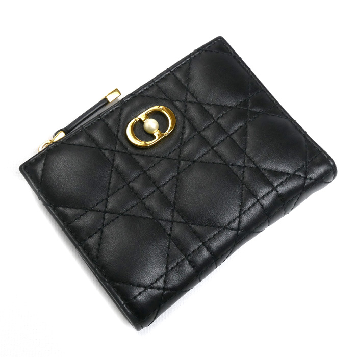 Christian Dior クリスチャンディオール ジョリー ダリア コンパクトウォレット 二つ折り財布 ブラック S3113UNJB_M900 カナージュ レディース【中古】