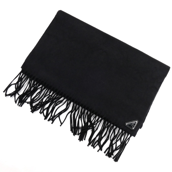 PRADA プラダ トライアングルロゴ マフラー ブラック 2FS065 2C0P F0002 シルクxカシミヤ スカーフ レディース【中古】【美品】